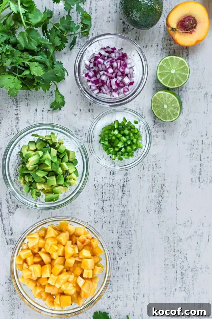ingredients for avocado peach salsa