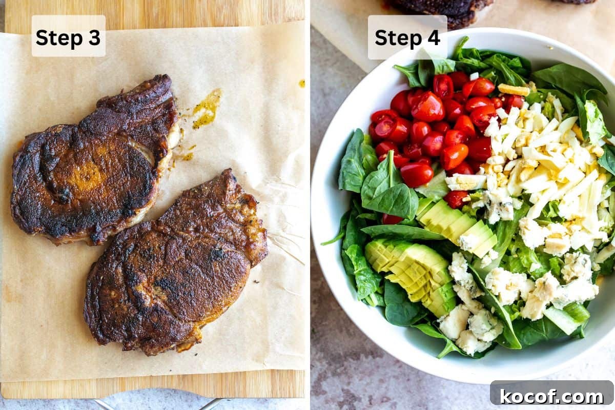 Perfect Blackened Steak Recipe for a Spicy, Crisp Crust 5 Steps to make this recipe on a cutting board and a large white bowl.