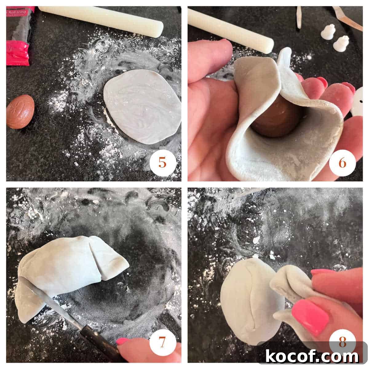 Creme Egg Easter Bunny Cake Recipe: Fun Step-by-Step Guide 5 Picture Instructions for how to cover a chocolate egg in fondant