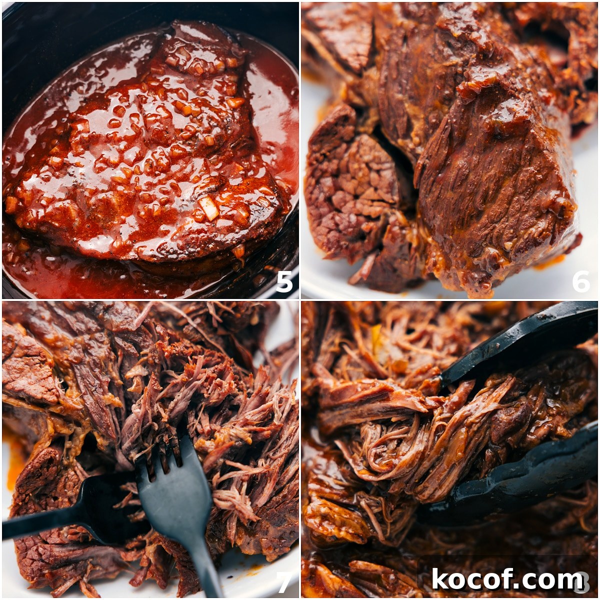 Shredding The Beef For These Shredded Beef Enchiladas The meat being slow cooked and then shredded.