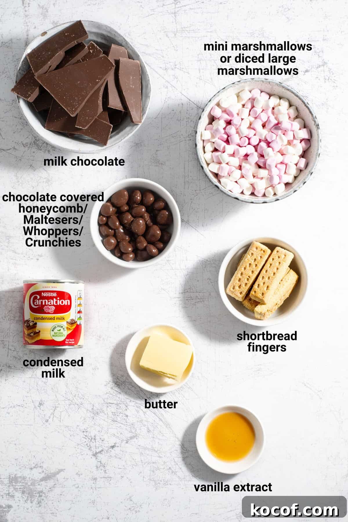 Rocky road fudge ingredients.