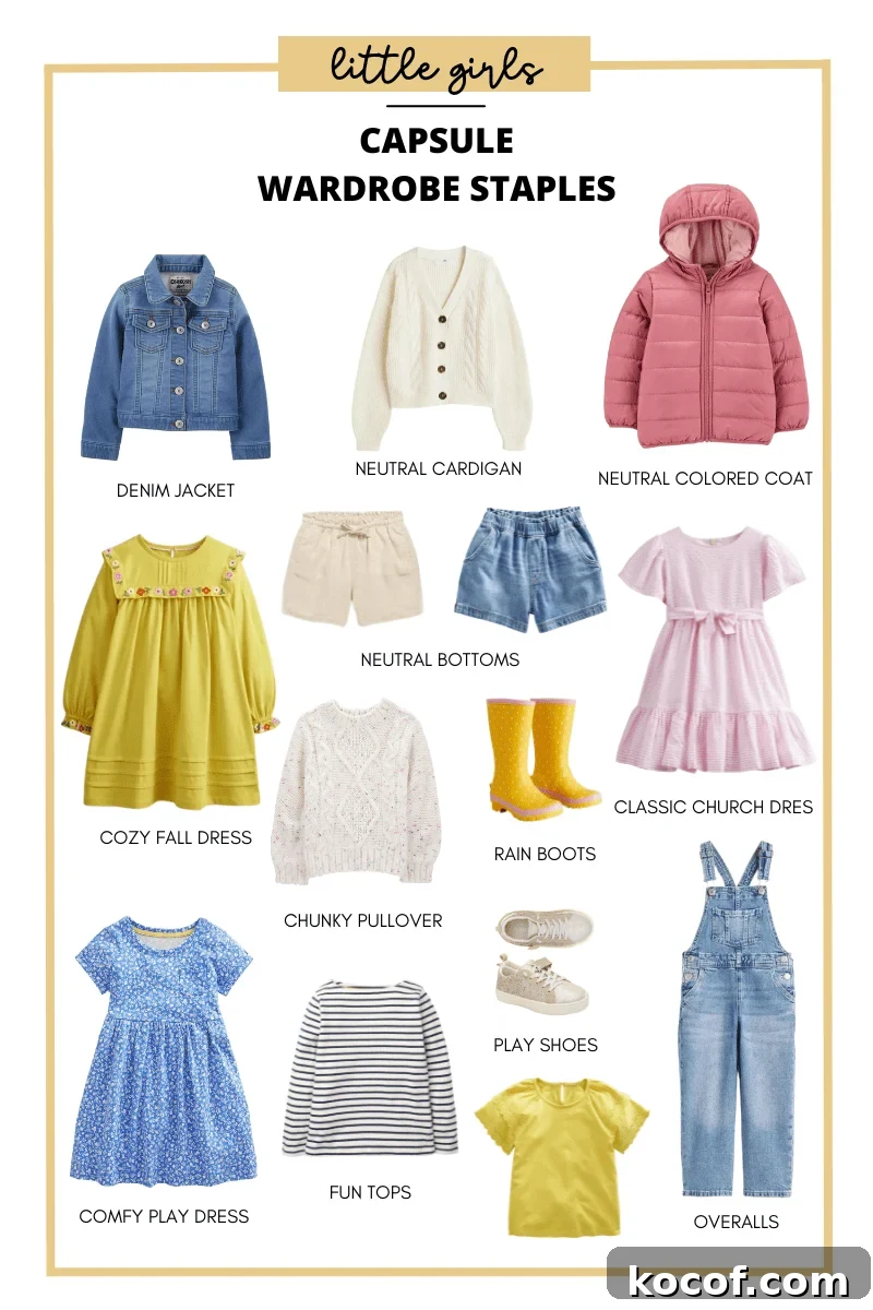 a graphic showing capsule wardrobe staples for little girls