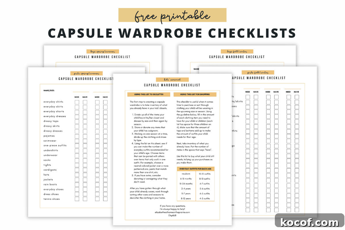 kids capsule wardrobe checklists free printables