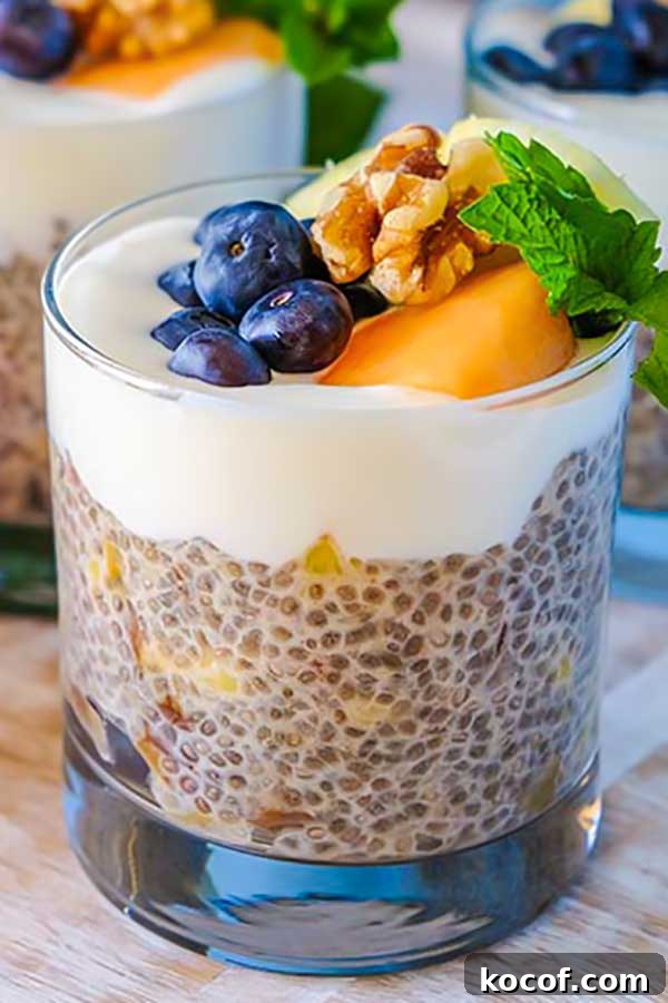 Protein-Packed Ideas for a Gluten-Free Plant-Based Diet 5 chia pudding with pineapple, dates in a cup and topped with walnuts and berries