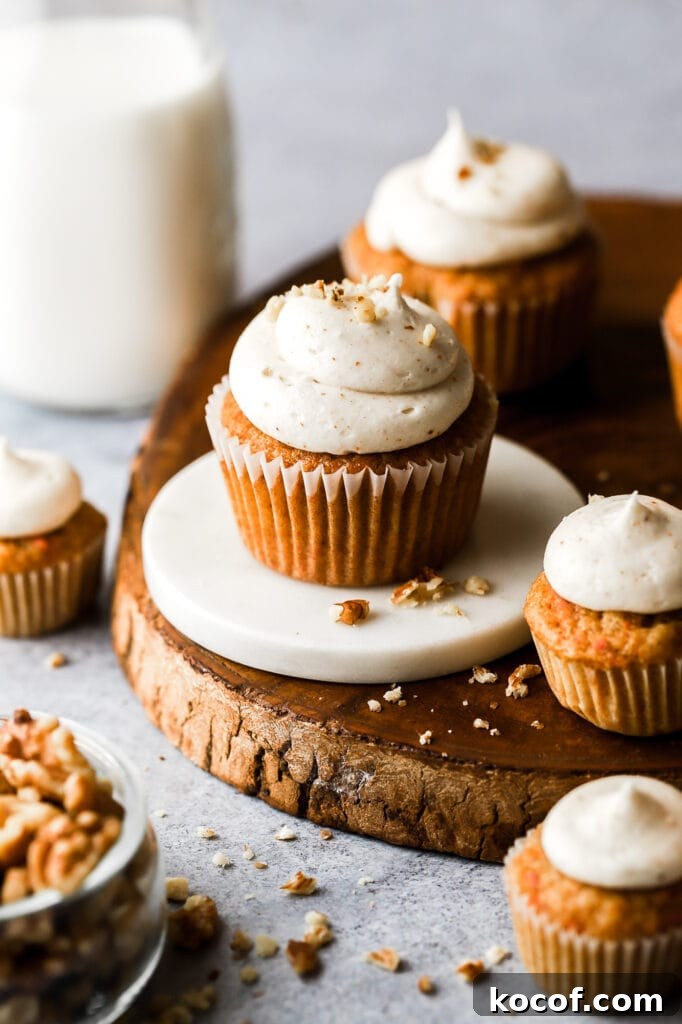 carrot cake cupcakes with brown butter cream cheese frosting