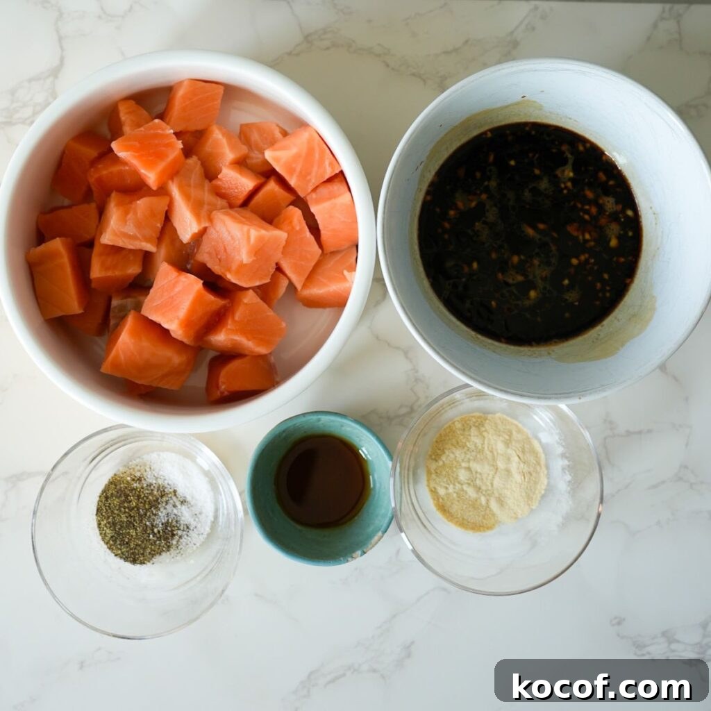 Ingredients for teriyaki salmon bowls.