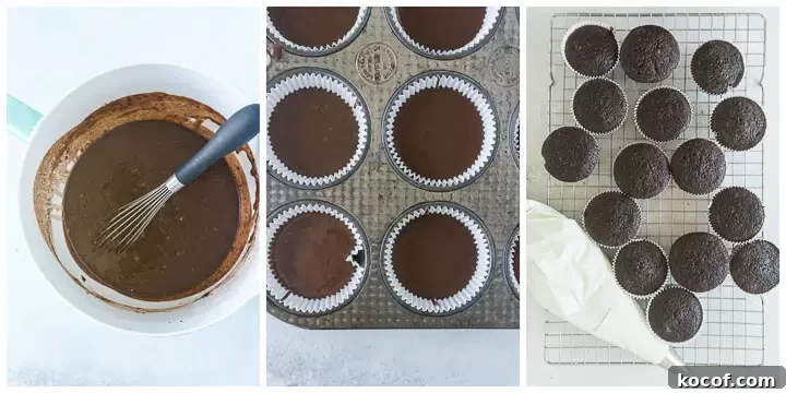Indulgent Chocolate Mint Cupcakes with Creamy Mint Frosting 4 step by step process to make chocolate mint cupcakes