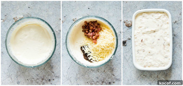 three step by step photos showing creation of cream cheese dip