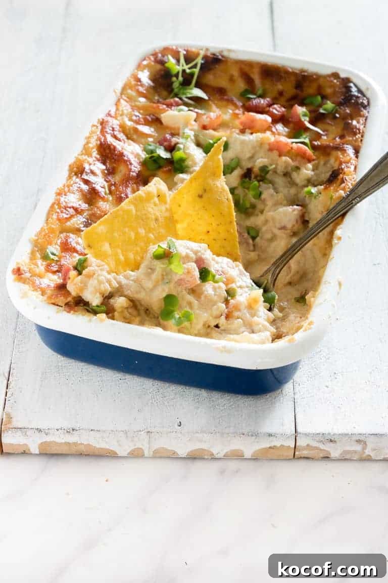 close up of Bacon onion cream cheese dip 