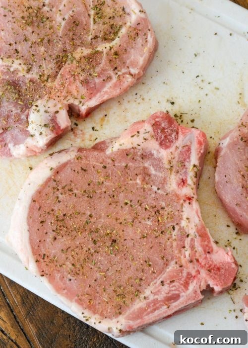 Creamy One-Pan Pork Chops with Garlic Herb Sauce 3 bone-in pork chops seasoned with Italian seasoning, salt, pepper, and more