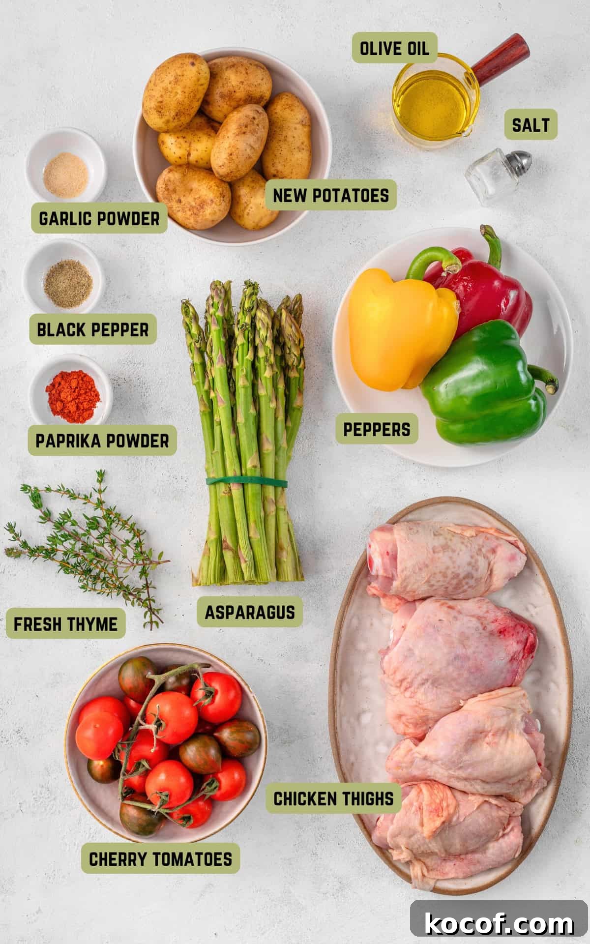 Crispy Herb-Roasted Chicken Thigh Tray Bake with Vegetables 3 Chicken Thighs Traybake Ingredients