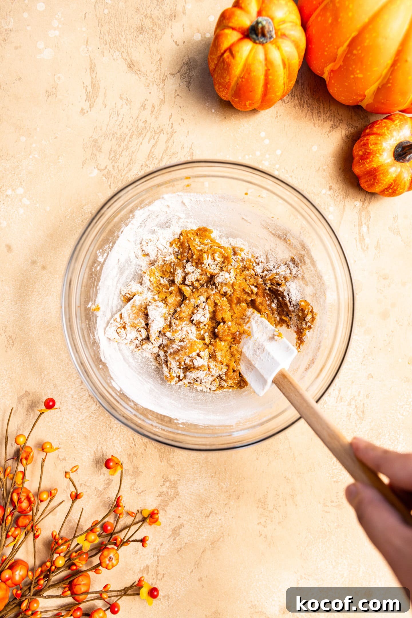 Brown Butter Pumpkin Snickerdoodle Cookies — Soft & Chewy 6 Dry ingredients being stirred into wet.