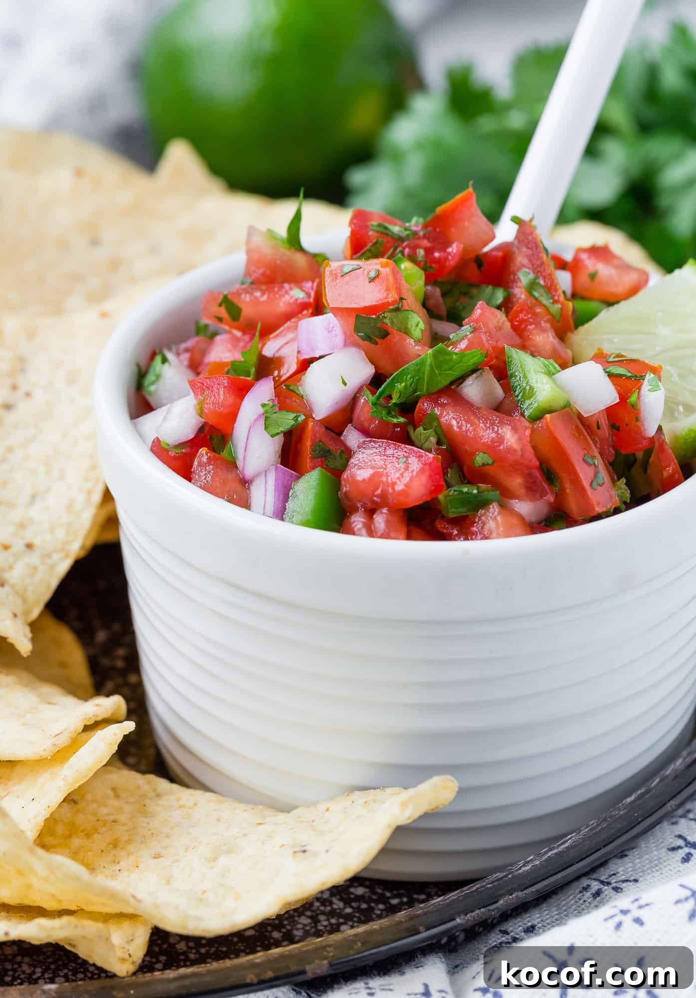 Fresh salsa in a bowl surrounded by chips.