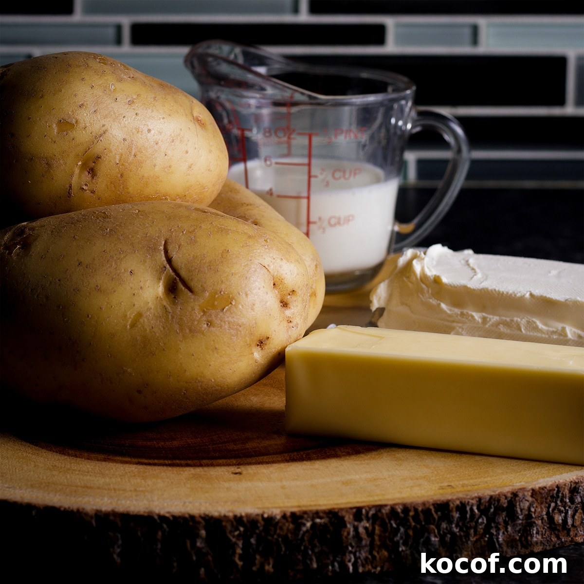 The ingredients needed to make cream cheese mashed potatoes.