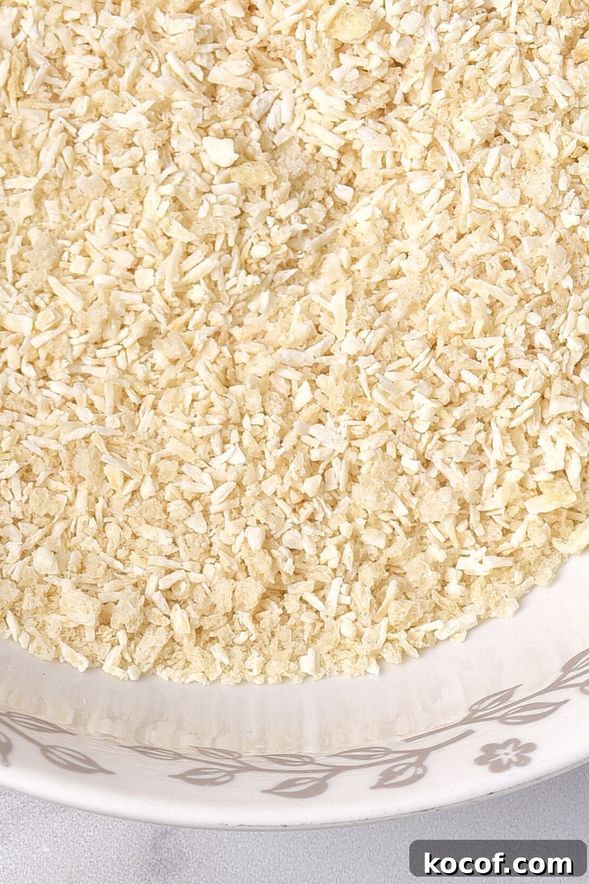Gluten-Free Crispy Shrimp Recipe A bowl of panko breadcrumbs.