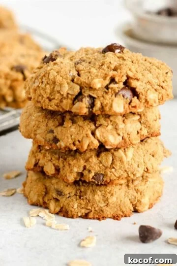 Stacked oatmeal cookies.