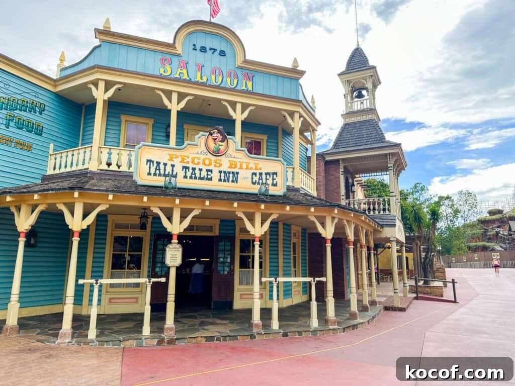 Pecos Bill’s Tall Tale Inn & Café: Classic Tex-Mex Dining at Disney 2 entrance to Pecos Bill Tall Tale Inn and Cafe.