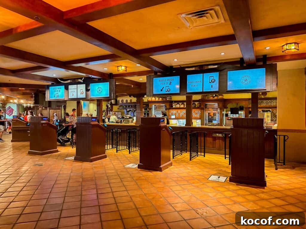 Pecos Bill’s Tall Tale Inn & Café: Classic Tex-Mex Dining at Disney 7 order stations at Pecos Bill Cafe.
