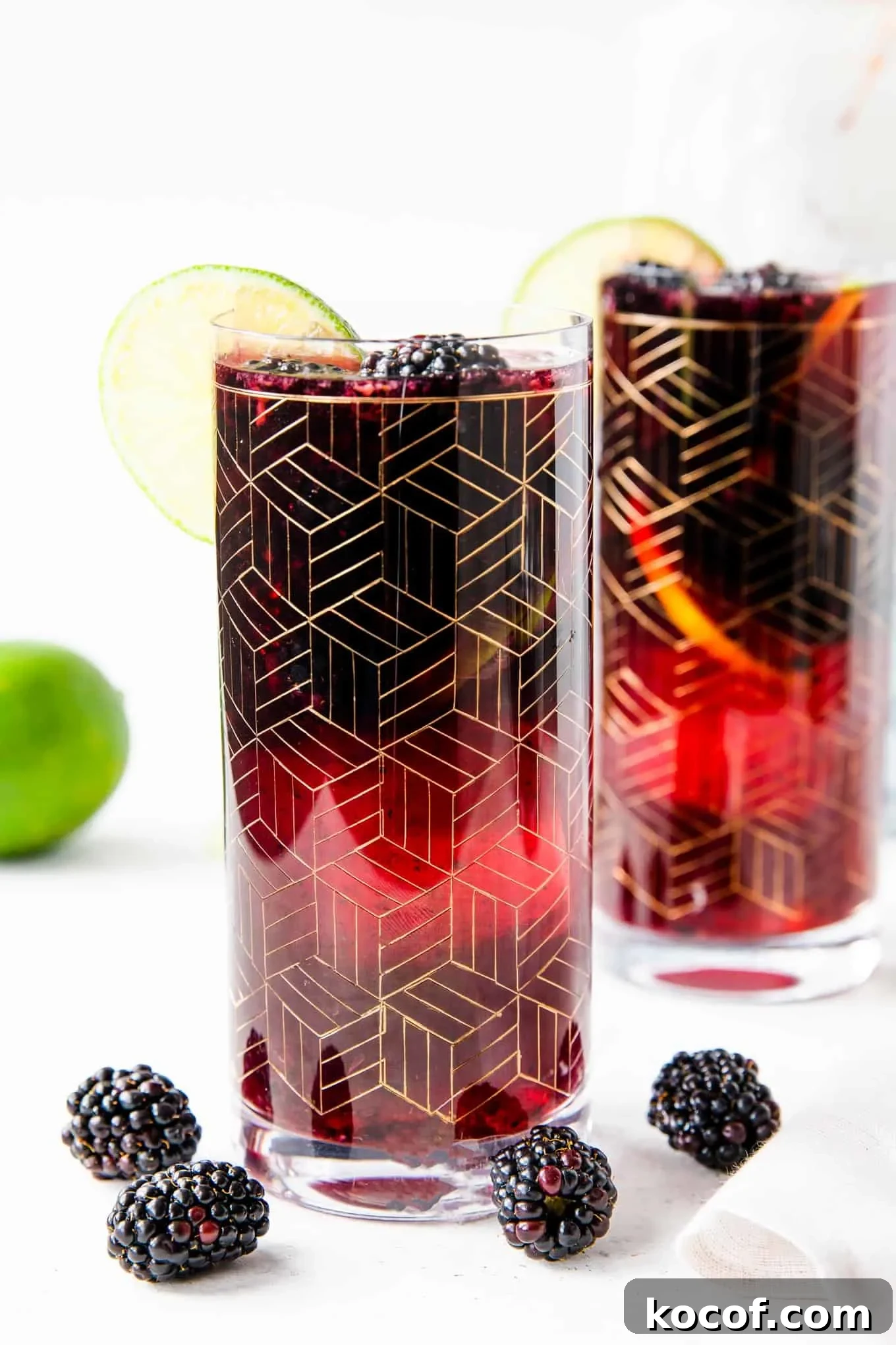 Blackberry Sangria with Blackberry Brandy: Simple Refreshing Recipe 7 two gold etched glasses of blackberry sangria