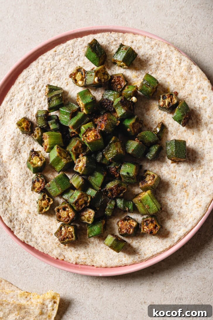 Bhindi Fry on top of roti.
