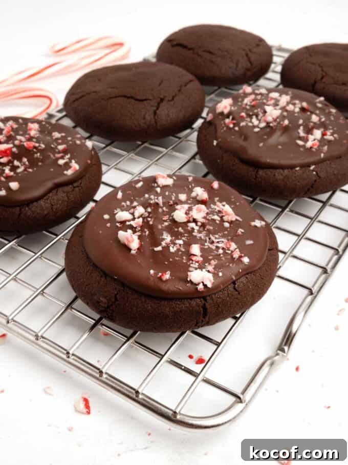 Fudgy Peppermint Brownie Cookie Recipe 2 chocolate peppermint brownie cookie on cooling rack
