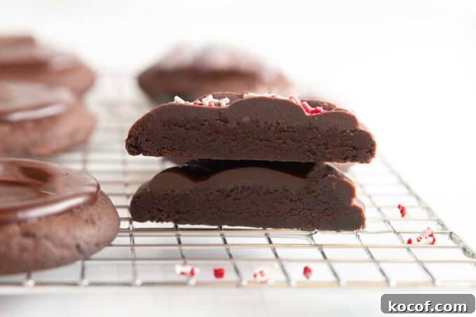 Fudgy Peppermint Brownie Cookie Recipe 3 chocolate peppermint brownie cookie on cooling rack