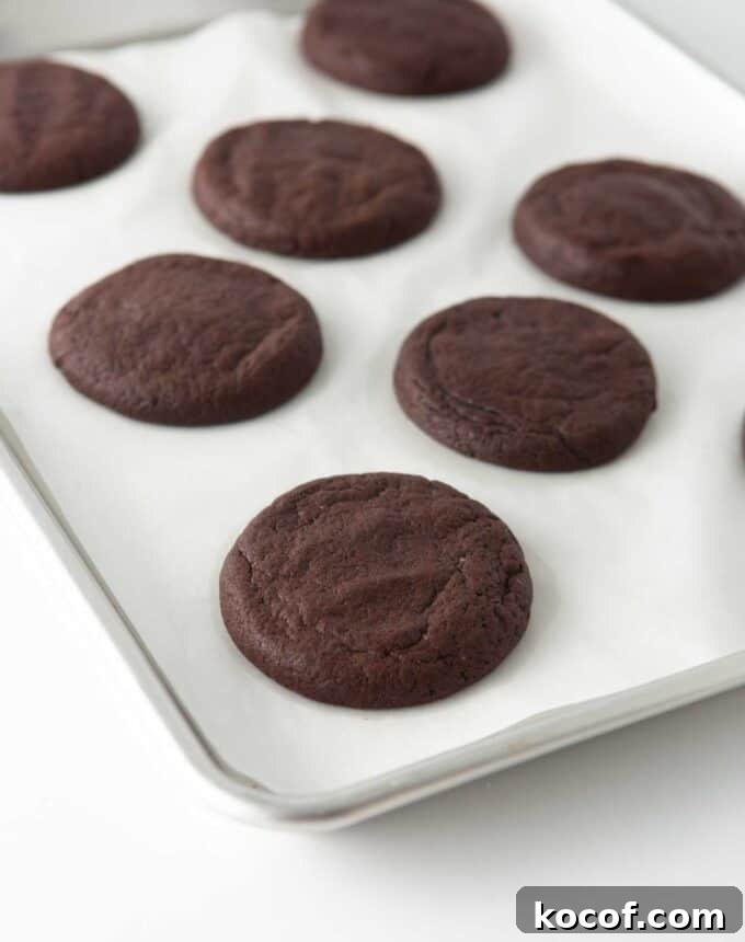 Fudgy Peppermint Brownie Cookie Recipe 8 baked cookies on tray
