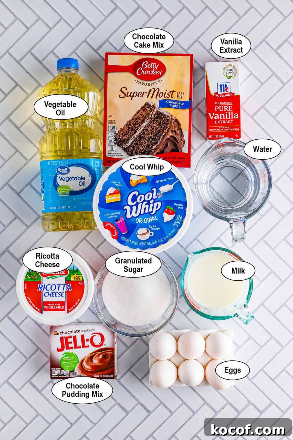 A picture of all the ingredients for the recipe labeled for clear and concise execution of the recipe.