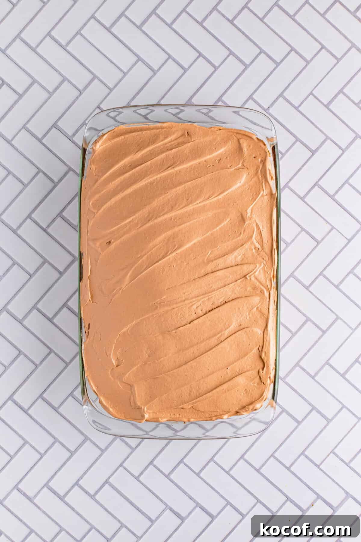 Finished picture of the cake with the frosting on it.