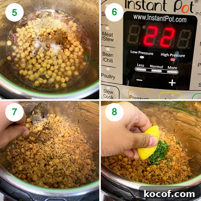 Instant Pot Brown Rice Chana Pulao Recipe 6 step by step pictures of making brown rice chana pulao in the instant pot
