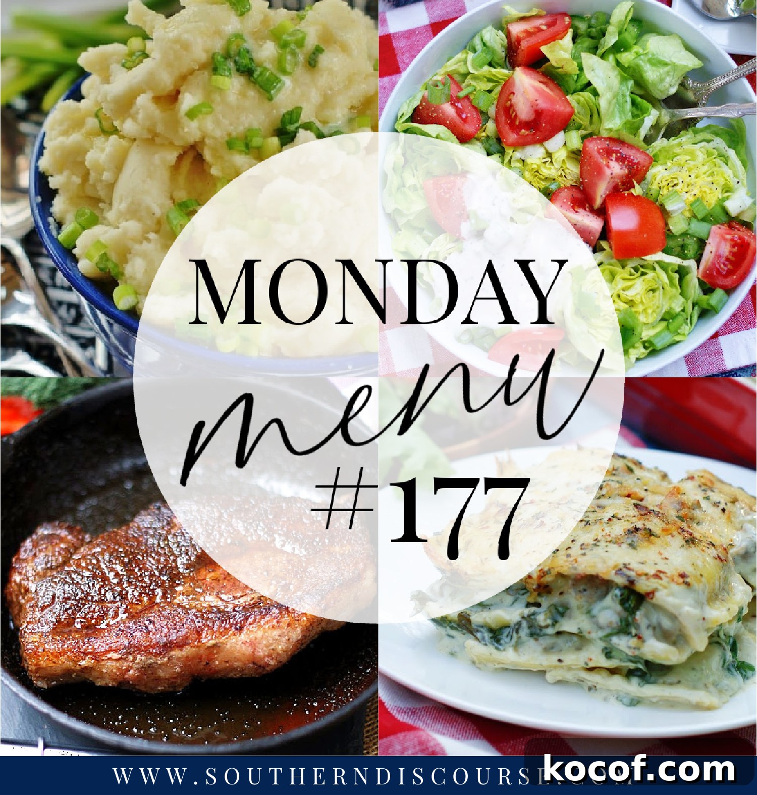 4 recipe collage featuring 2 main dishes and 2 side dishes as meal ideas for this week.