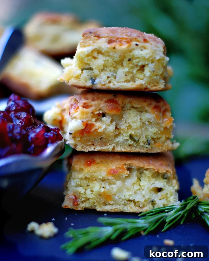 3 Rosemary Cheddar Biscuits stacked