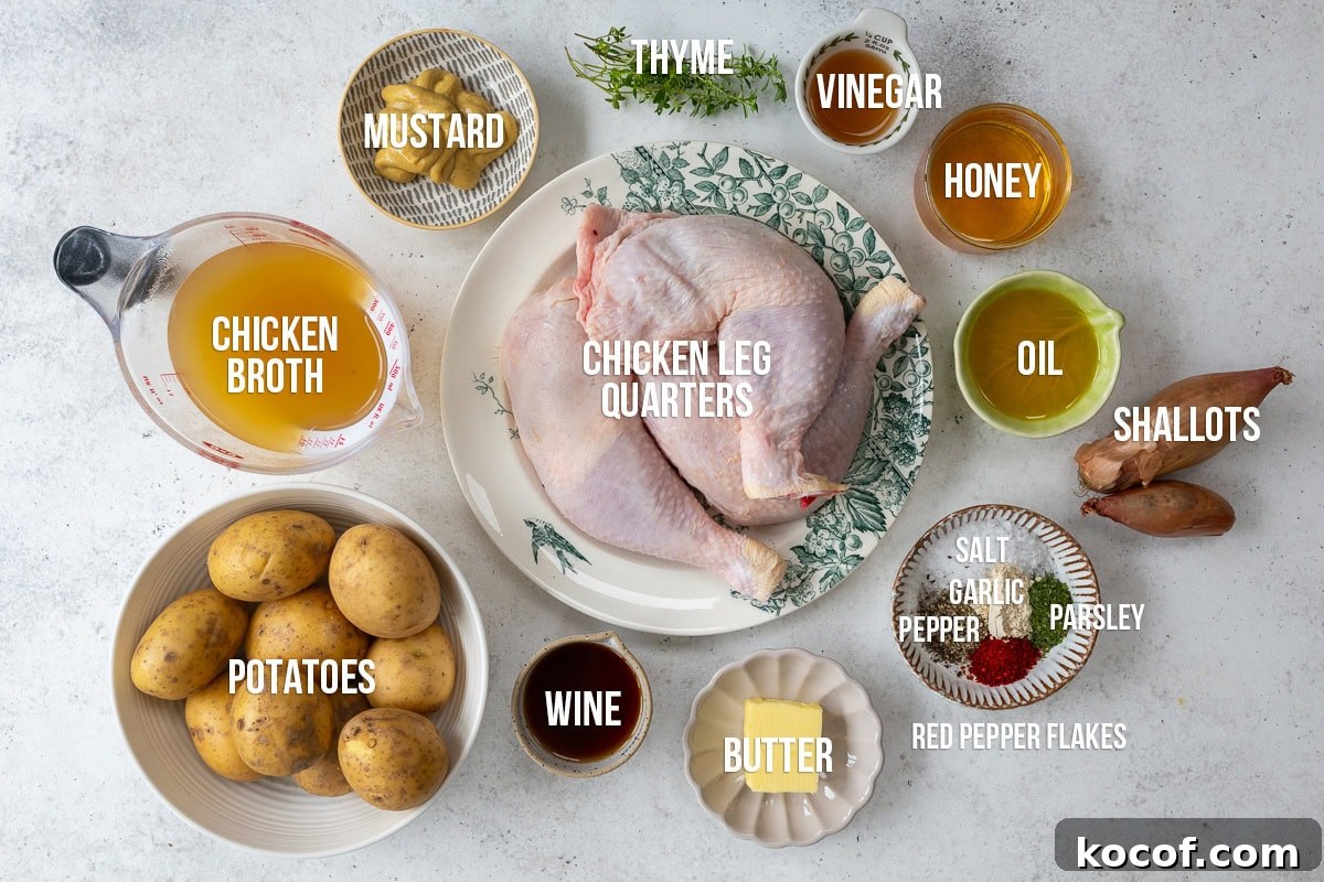 Honey Mustard One-Pan Chicken and Roasted Potatoes 4 ingredients for one pan chicken and potatoes, with captions