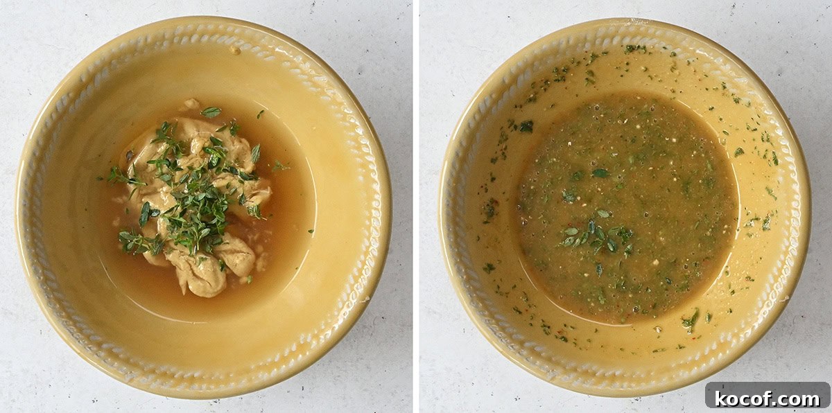 Honey Mustard One-Pan Chicken and Roasted Potatoes 5 honey mustard marinade in a bowl (collage)