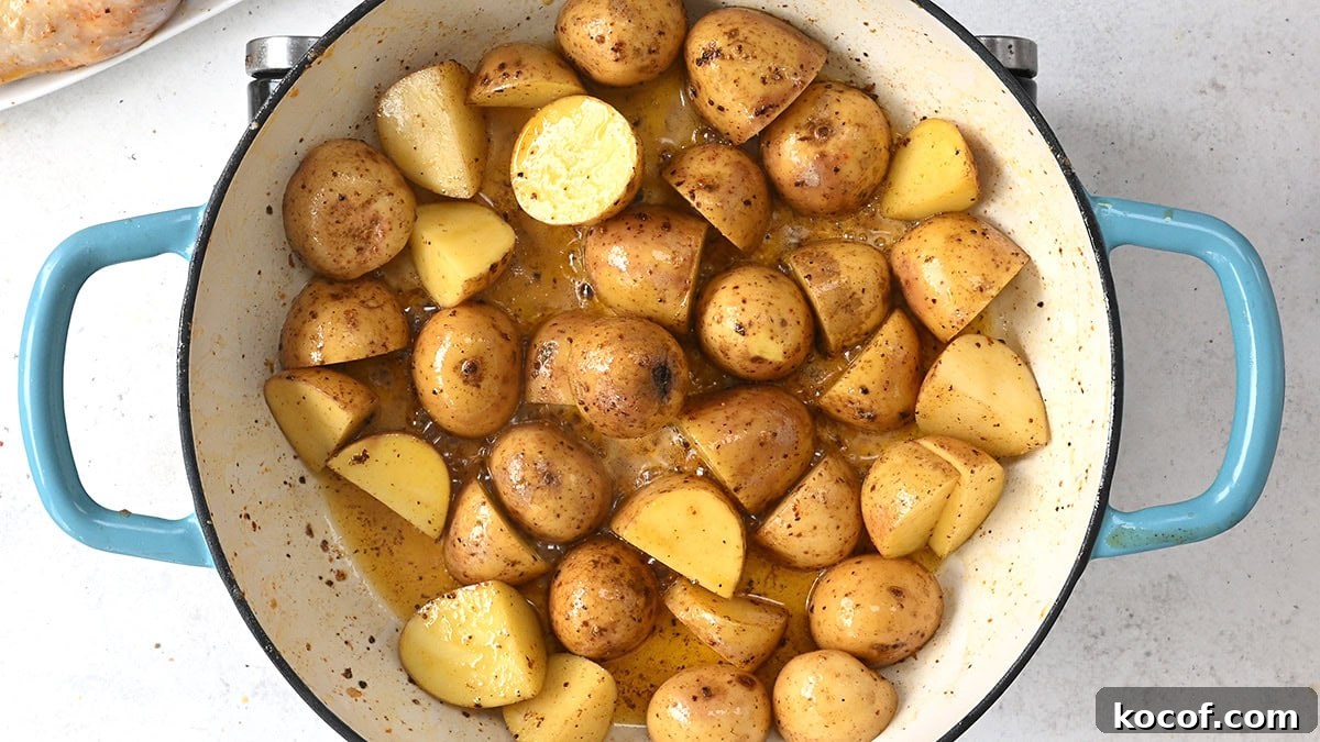 Honey Mustard One-Pan Chicken and Roasted Potatoes 7 pan frying chopped potatoes