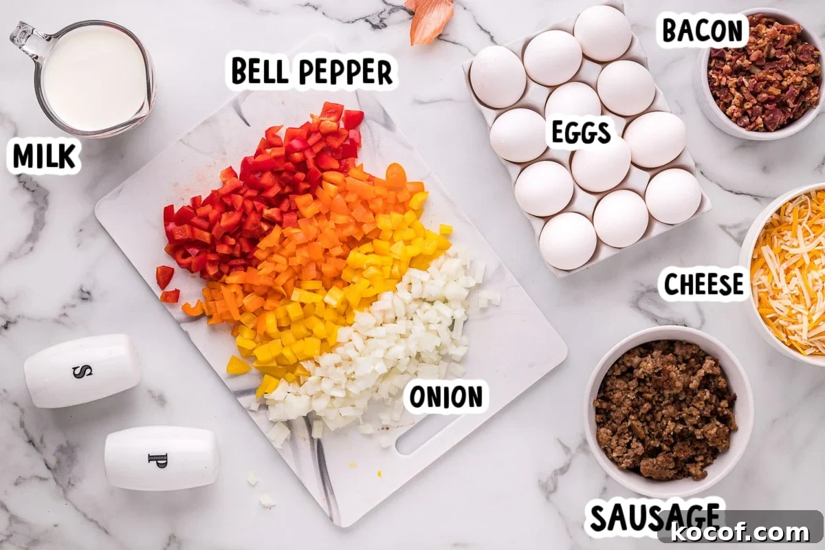 Make-Ahead Slow Cooker Breakfast Burritos for Busy Mornings 3 ingredients for breakfast burritos on table