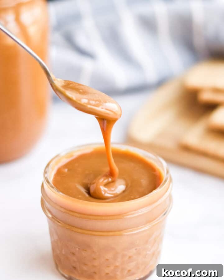 instant pot dulce de leche dripping off spoon