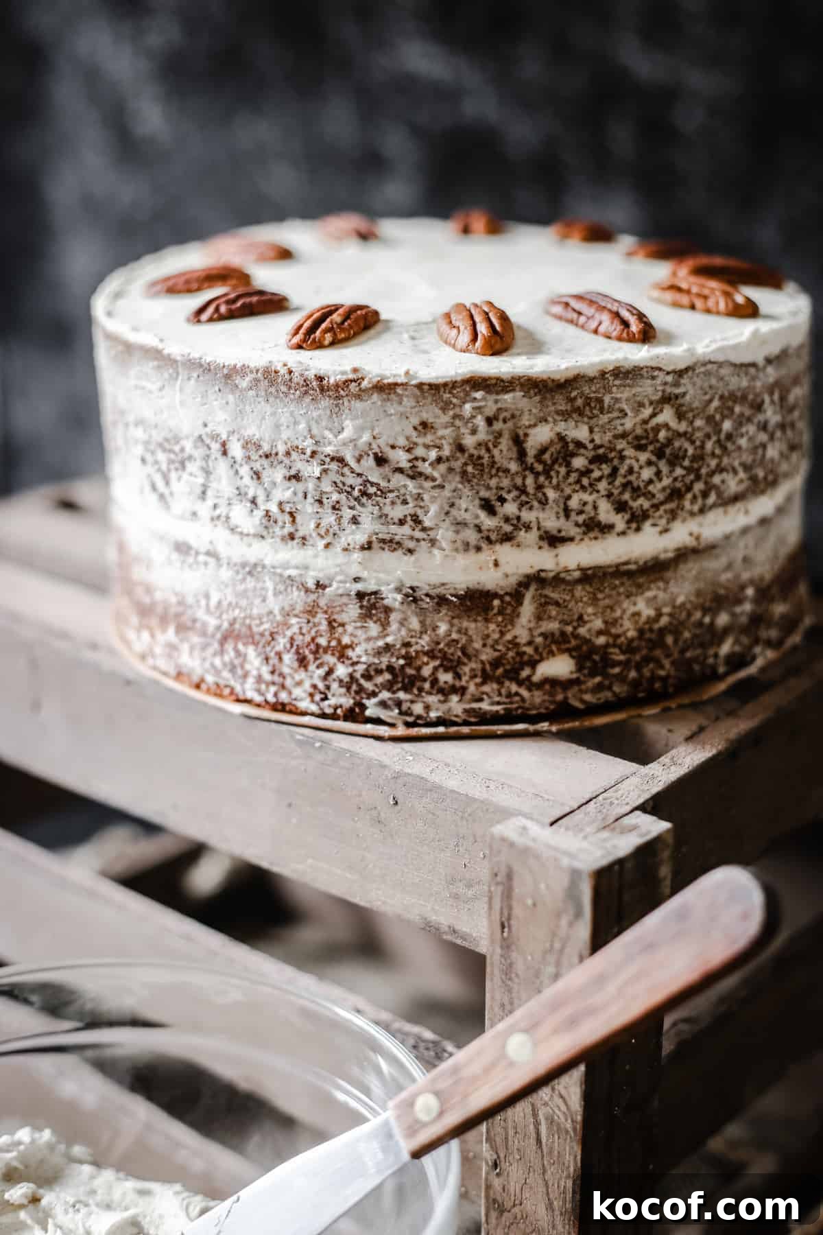 Gluten-Free Coffee Pecan Cake Recipe for Moist, Flavorful Slices 2 Pecan Butterscotch Latte Cake on a wooden box