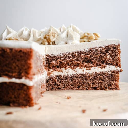 gluten-free Coffee and Walnut Cake on a wooden board