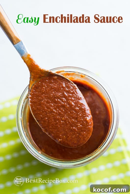 Easy Enchilada Sauce for great Mexican Recipes | @bestrecipebox Easy Enchilada Sauce for great Mexican Recipes in a glass bowl with spoon