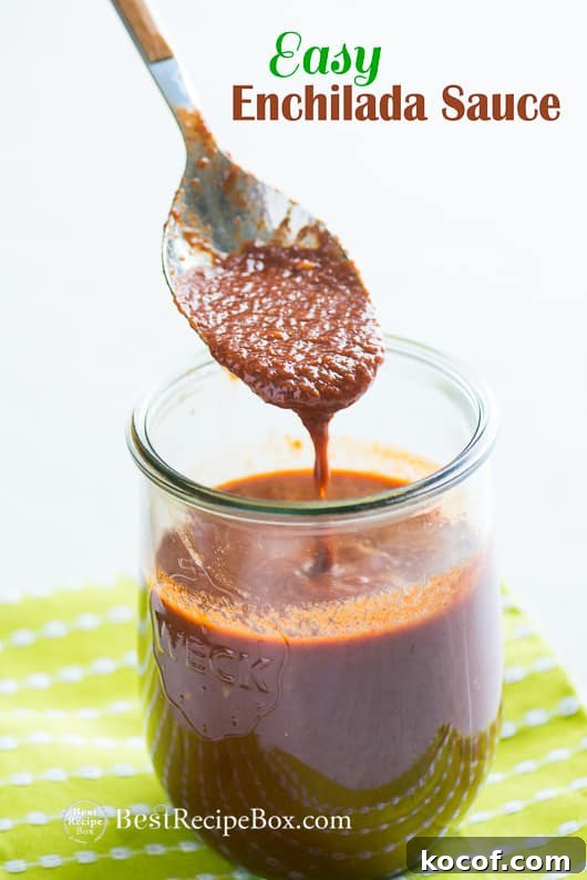 Easy Enchilada Sauce for great Mexican Recipes | @bestrecipebox Easy Enchilada Sauce for great Mexican Recipes in a glass with spoon