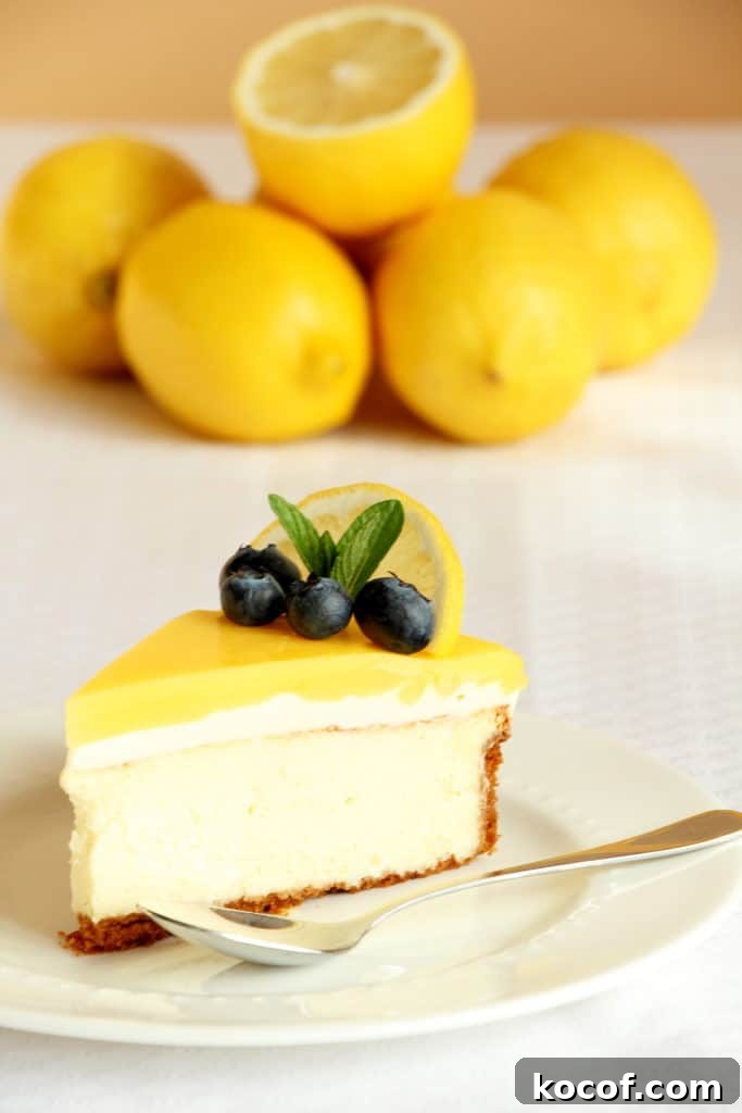 best lemon cheesecake on white plate
