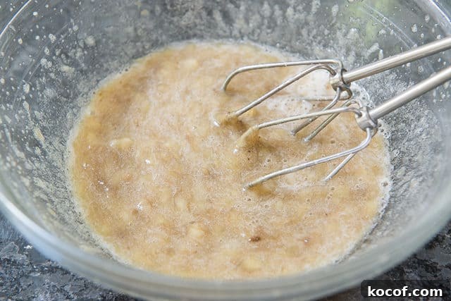 Beaten Banana Puree in a Glass Bowl