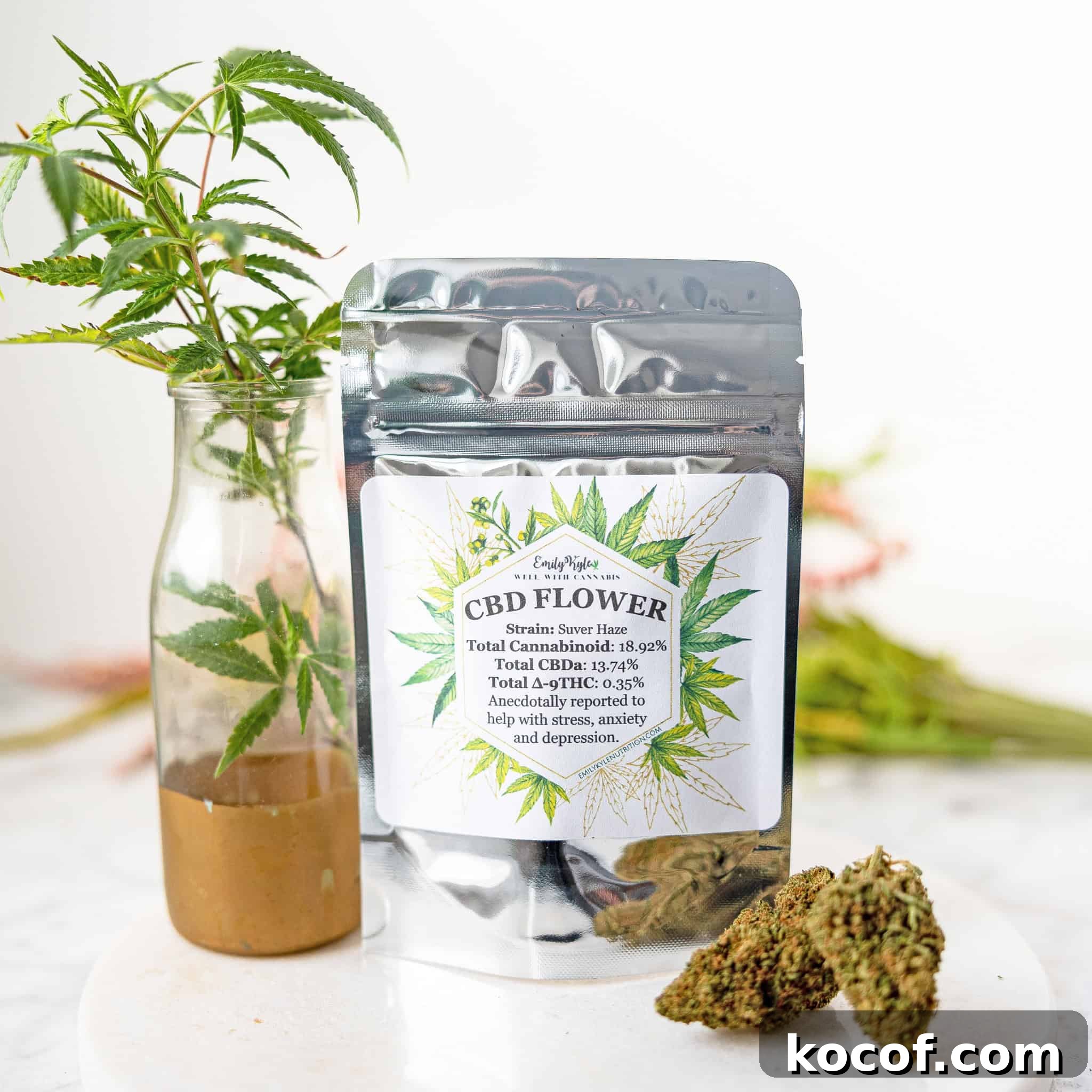 How to Decarboxylate CBD Flower Safely (Lab-Tested Method) 3 A picture of Emily Kyles CBD flower.