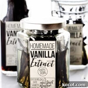 Homemade vanilla extract in a jar.