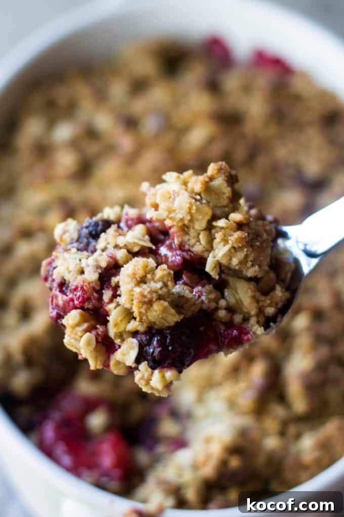 Mixed Berry Crisp Recipe: Quick Summer Dessert with Oats 3 Triple Berry Crisp spoonful