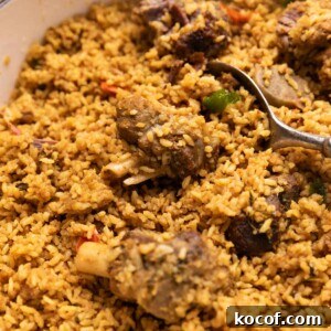 a close up image of dindigul mutton biryani to show it's texture