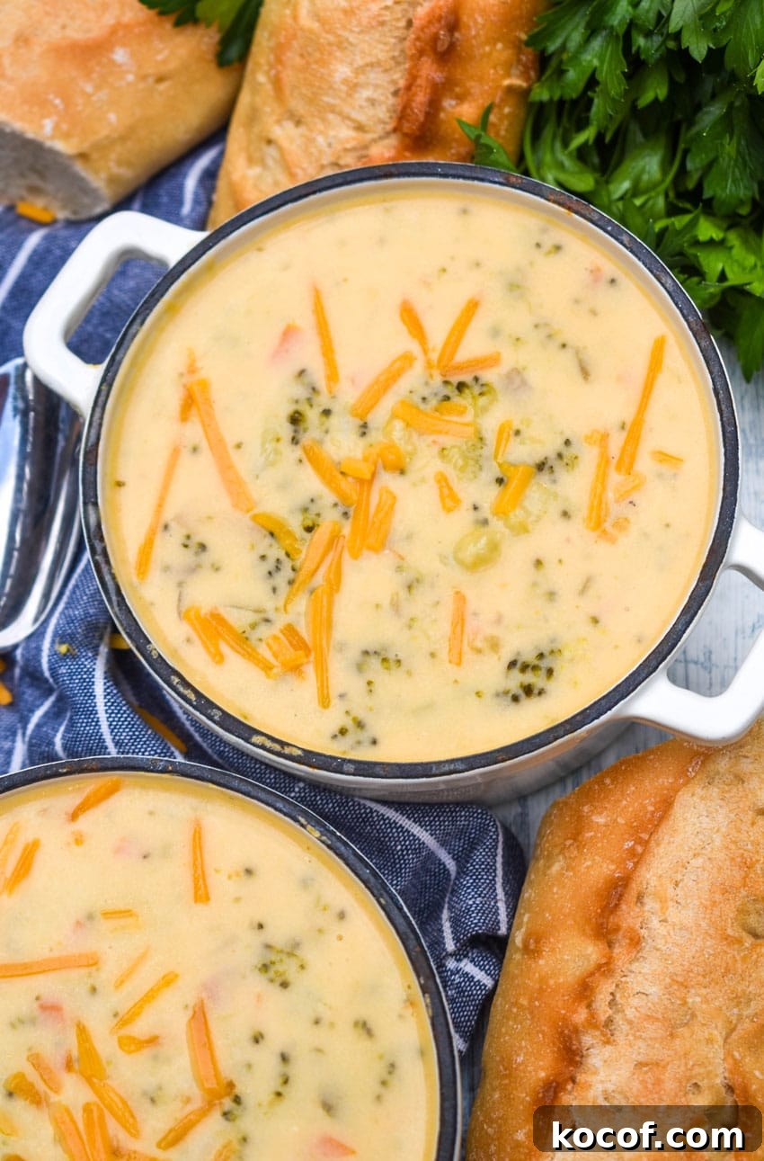 Copycat Panera Broccoli Cheddar Soup Recipe 2 copycat panera broccoli cheddar soup in two small white pots