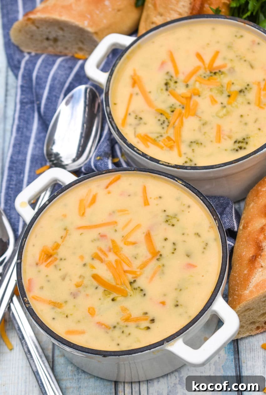 Copycat Panera Broccoli Cheddar Soup Recipe 3 copycat panera broccoli cheddar soup in two small white pots