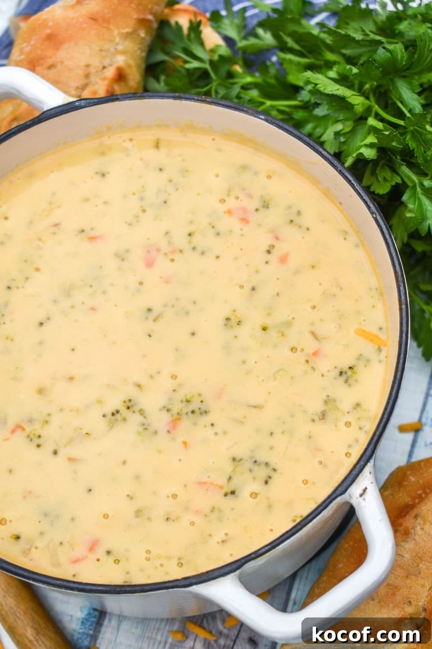 Copycat Panera Broccoli Cheddar Soup Recipe 4 copycat panera broccoli cheddar soup in a large dutch oven